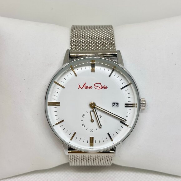 Men’s wrist watch 40mm small seconds date 30MWR silver tone Marc stoic running - Picture 1 of 6